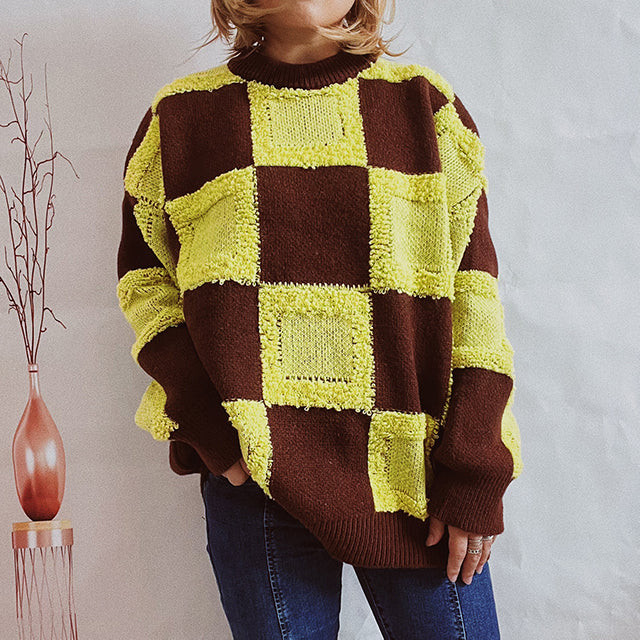 Lässiger Patchwork-Kariert-Pullover