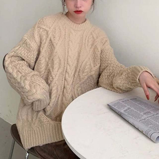 Lässiger Strick-Turn-Up-Pullover