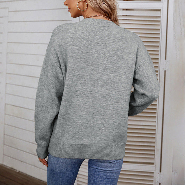 Lässiger Strick-Pull-Sweater mit Smiley-Muster