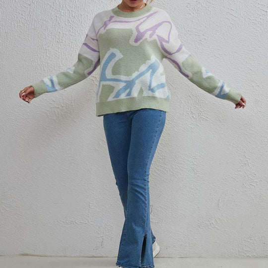 Lässiger Blockfarben-Pullover