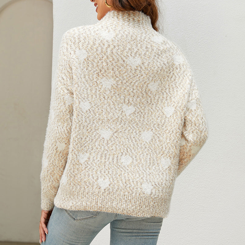 Entspannter Strick-Pullover aus Herzmuster
