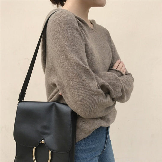 Einfarbige Kapuzen-Pull-Over