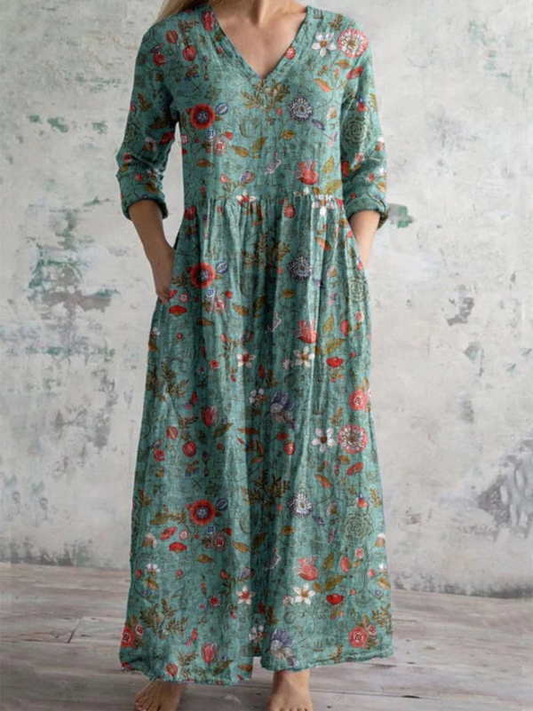 Vintage Blumenprint Maxi Kleid