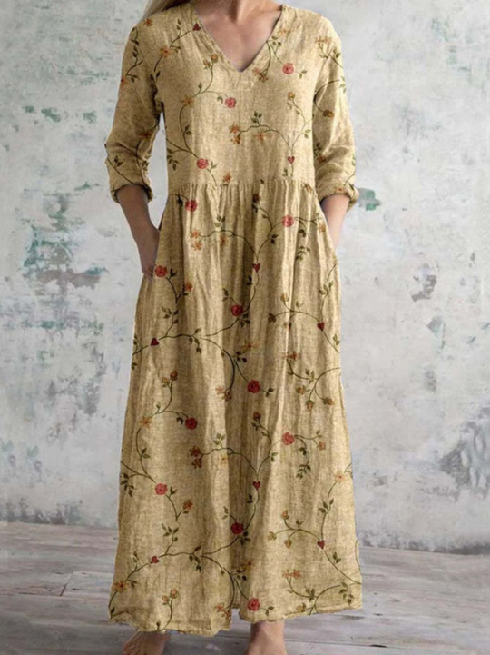 Vintage Blumenprint Maxi Kleid