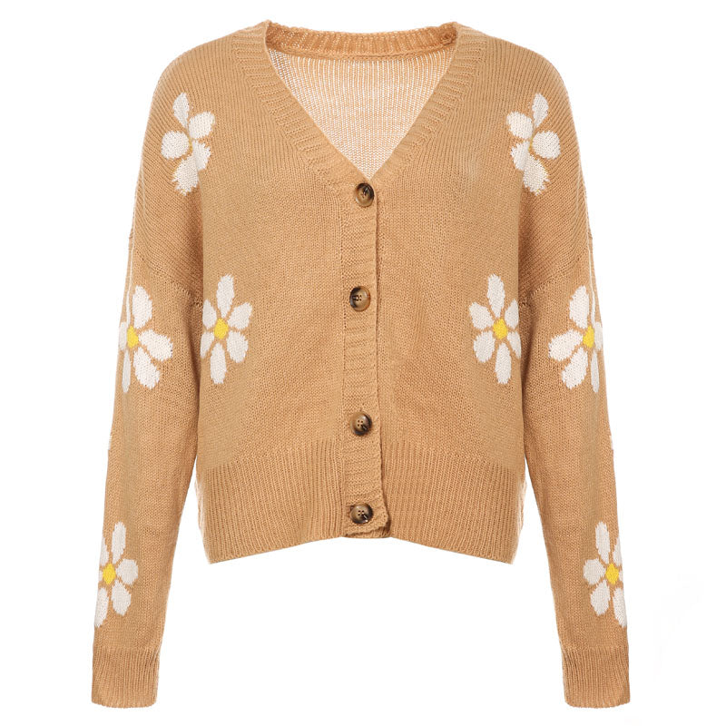 Legeres gestrickter Blumen-Cardigan