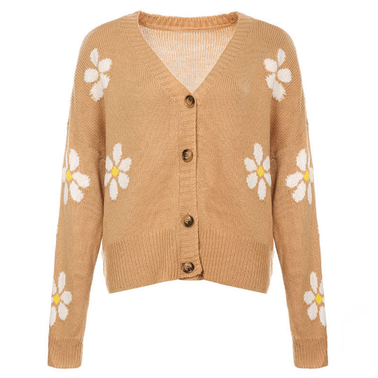 Legeres gestrickter Blumen-Cardigan