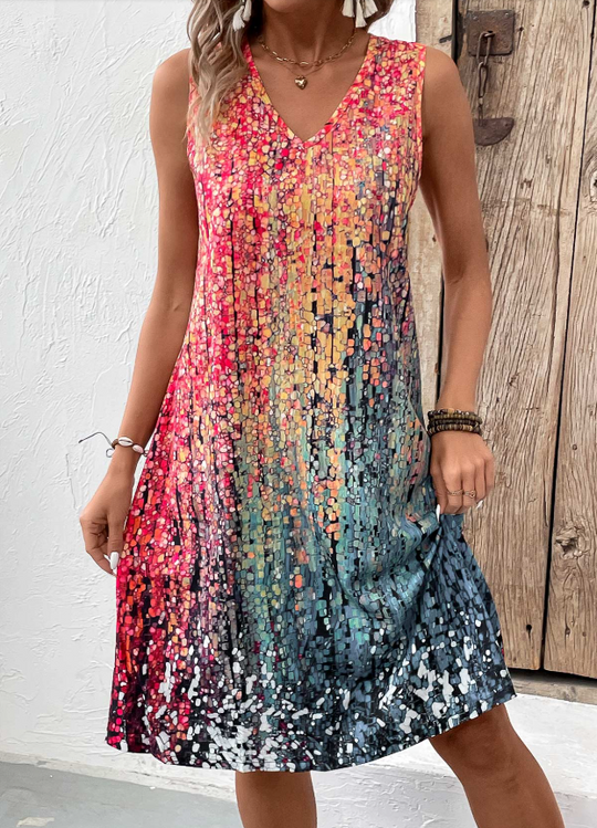 A-Linien ärmelloses Kleid mit V-Ausschnitt