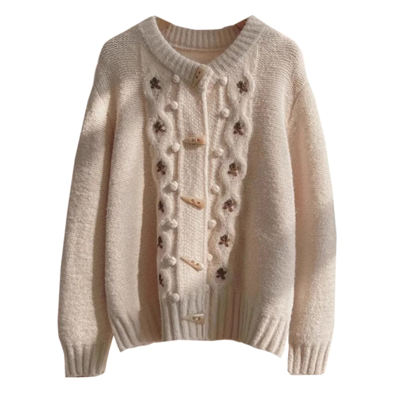 Lässiger gestrickter Blumen-Cardigan