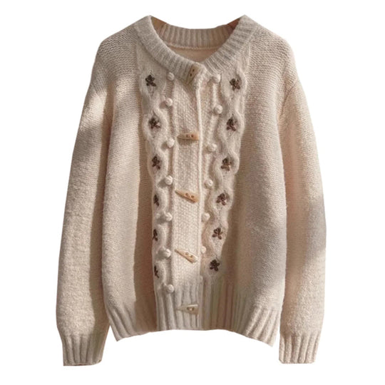 Lässiger gestrickter Blumen-Cardigan