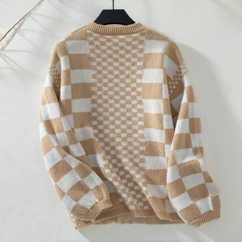 Lässiger gestrickter Cardigan mit Karomuster