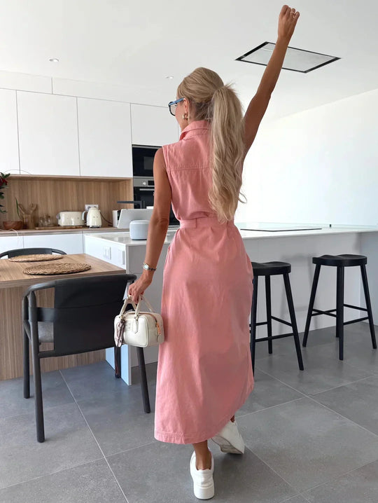 Ärmelloses Jeans-Maxikleid mit Knopfleiste