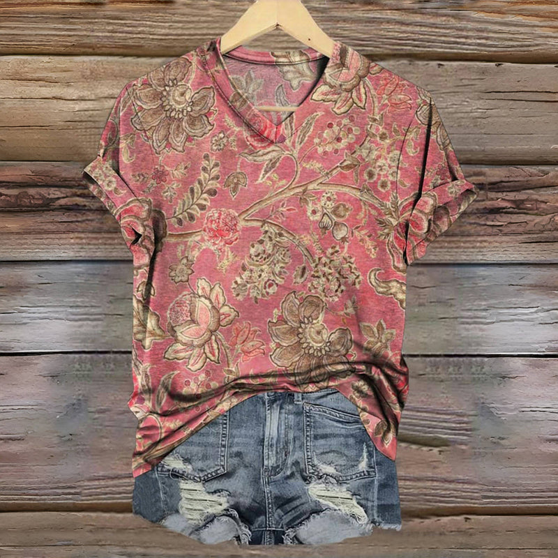 Vintage bedrucktes T-Shirt mit Blumenmuster