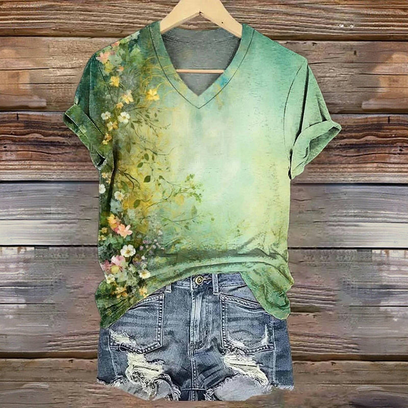 Vintage bedrucktes T-Shirt mit Blumenmuster
