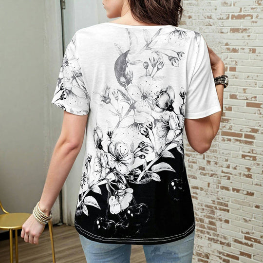 Blumen-T-Shirt mit Farbblöcken