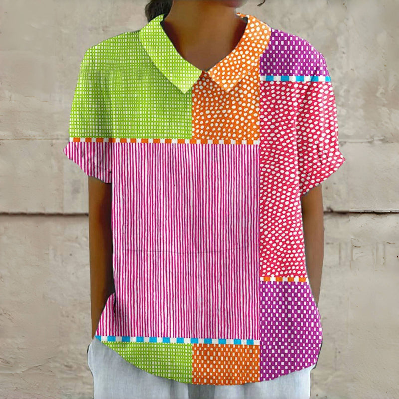 Vintage-Bluse mit Farbblöcken