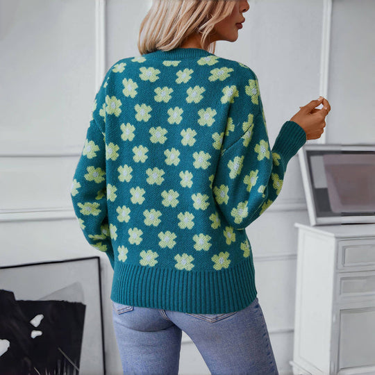 Lässiger Strickpulli mit Blumendessin