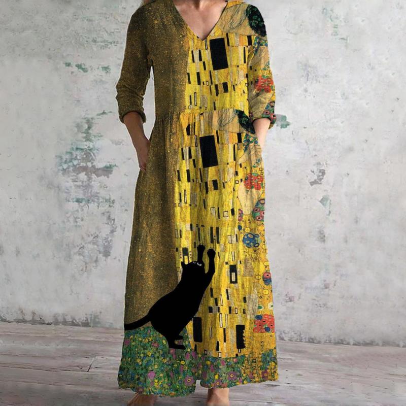 Vintage Kleid mit kreativem Katzenmuster