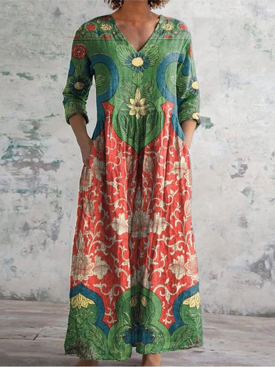 Vintage Blumenprint Maxi Kleid