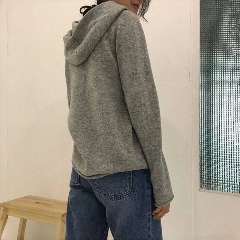 Einfarbige Kapuzen-Pull-Over