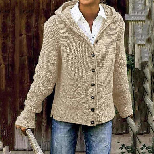 Lässiger gestrickter Kapuzen-Cardigan