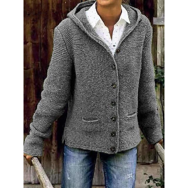 Lässiger gestrickter Kapuzen-Cardigan