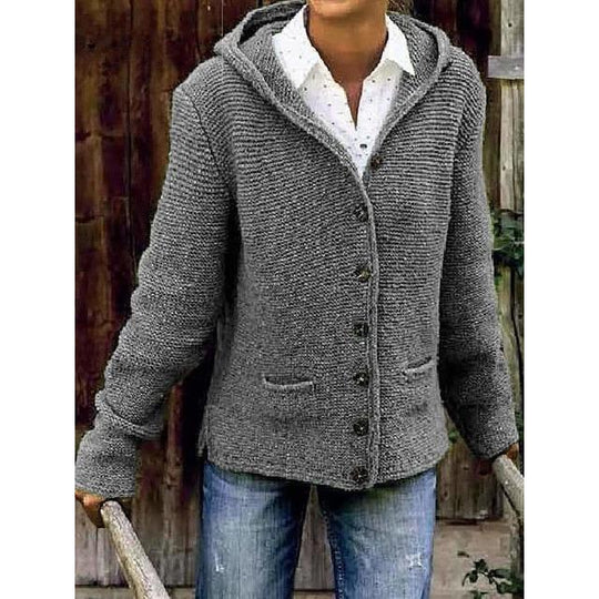 Lässiger gestrickter Kapuzen-Cardigan