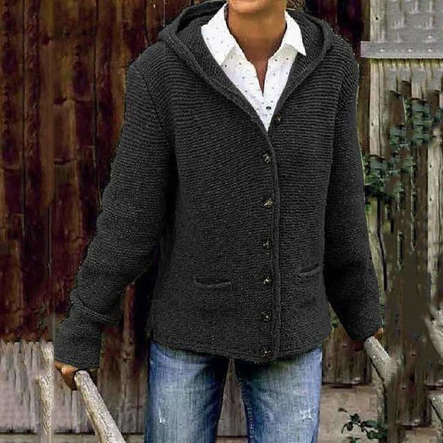 Lässiger gestrickter Kapuzen-Cardigan