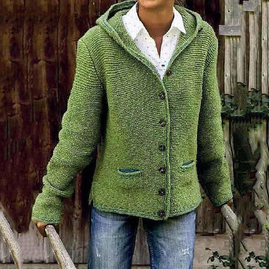 Lässiger gestrickter Kapuzen-Cardigan