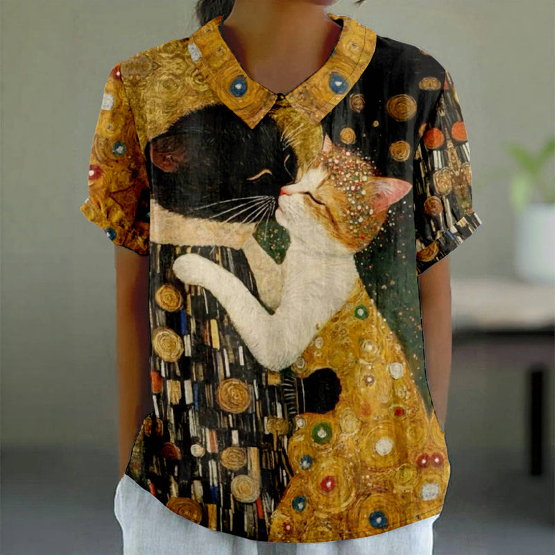 Bluse mit Vintage-Katzenprint