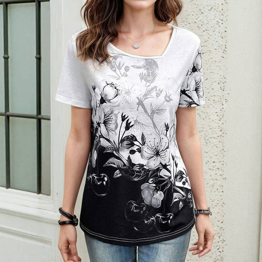 Blumen-T-Shirt mit Farbblöcken