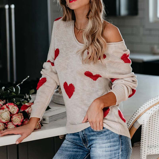 Häkelstrickpullover mit Herzmotiv