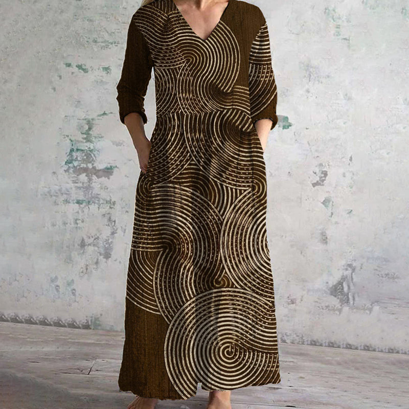 【Langarm】Vintage Bedrucktes Kleid