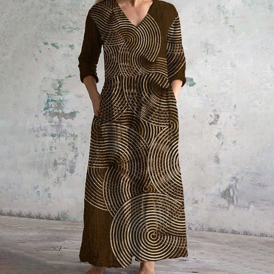 【Langarm】Vintage Bedrucktes Kleid