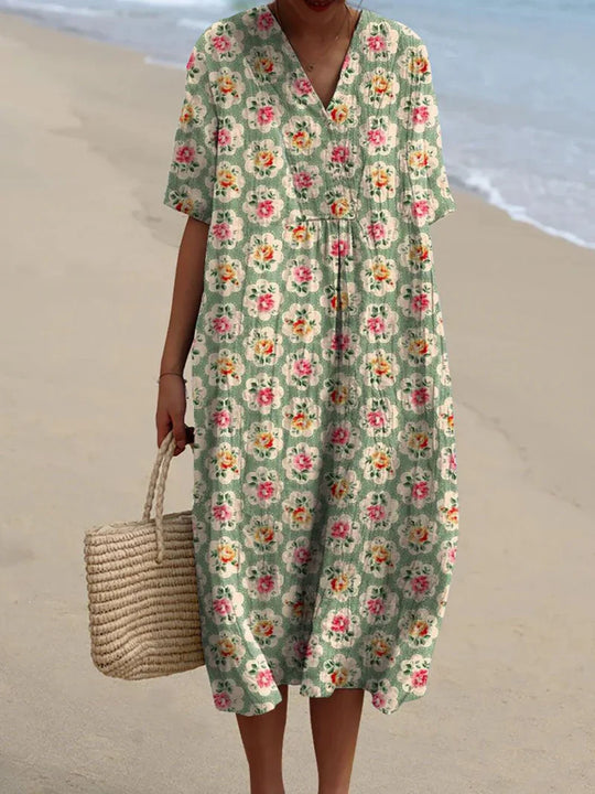 Éliane | Vintage Blumenweste grün-Blau