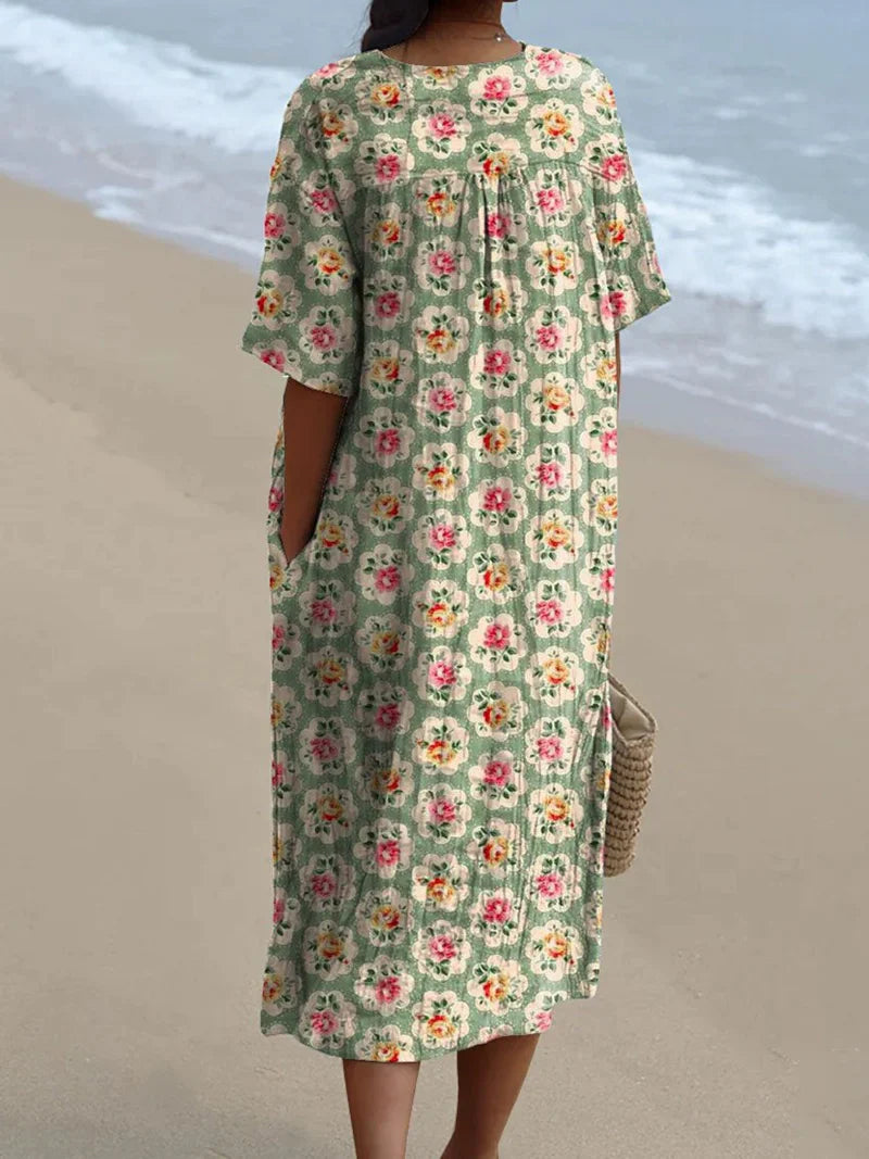 Éliane | Vintage Blumenweste grün-Blau