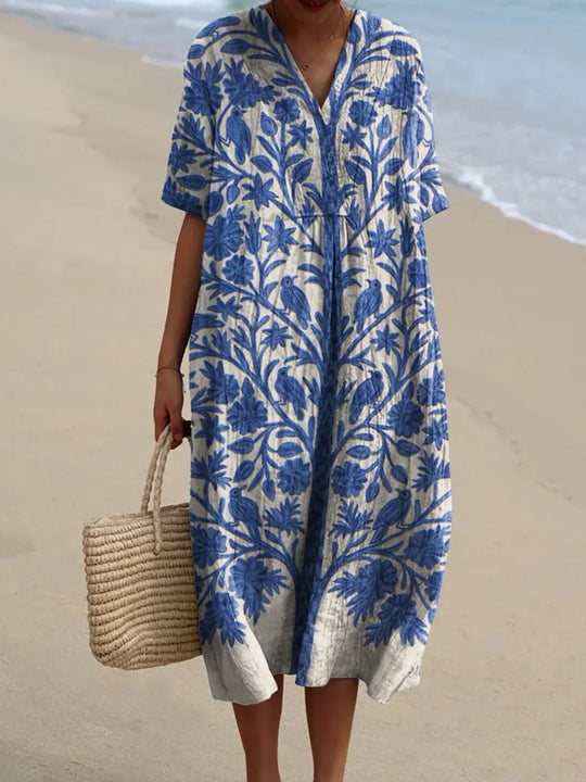 Oréa | Blaues besticktes Kleid